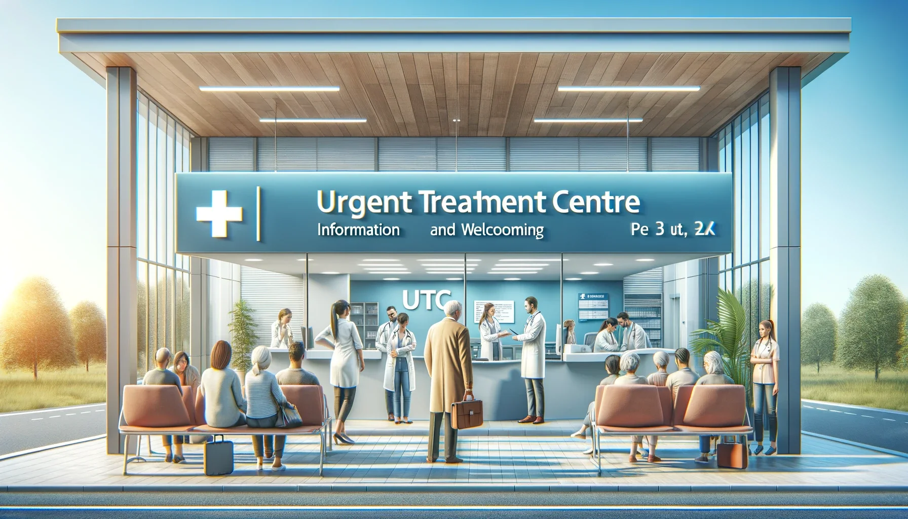 An informative and welcoming image for a healthcare blog, featuring an Urgent Treatment Centre (UTC) with a welcoming atmosphere