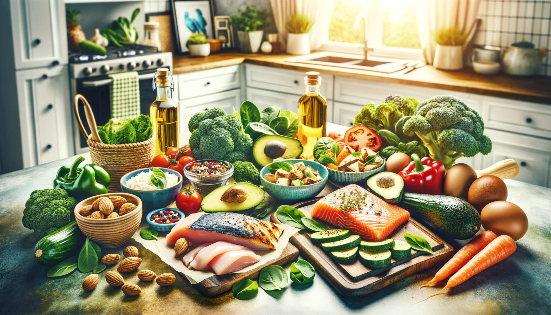 A vibrant and inviting image showcasing a variety of keto-friendly foods and ingredients, tailored for women over 50.