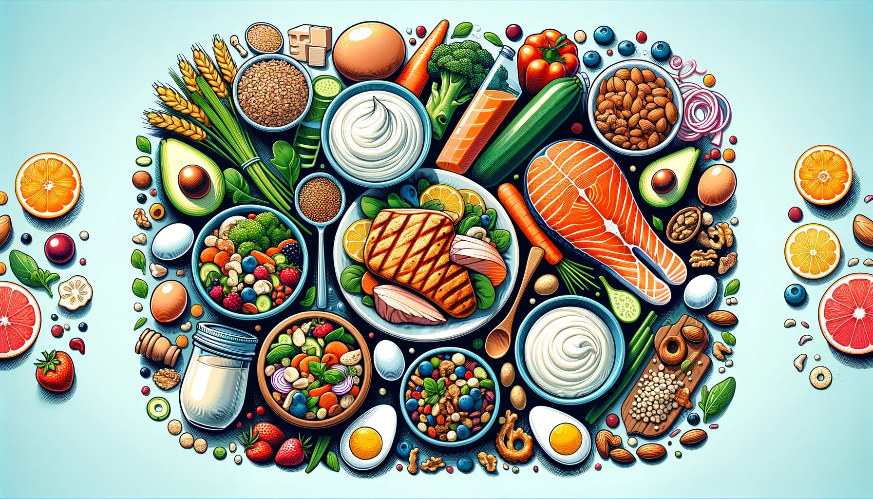 A visually appealing and informative image designed for a blog about a 2100-calorie high-protein meal plan.
